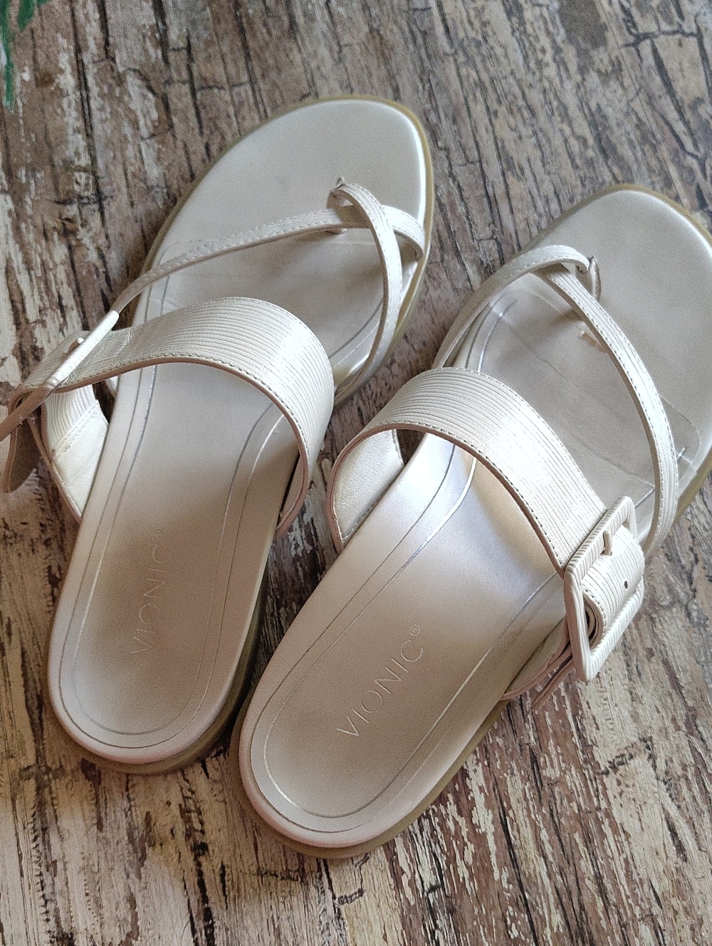Vionic Women's Pearl Cream Slide Sandals with Buckle Strap